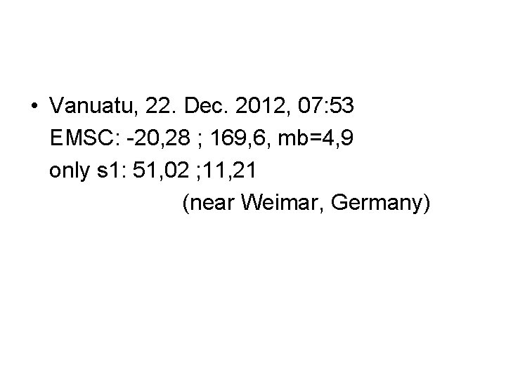  • Vanuatu, 22. Dec. 2012, 07: 53 EMSC: -20, 28 ; 169, 6,