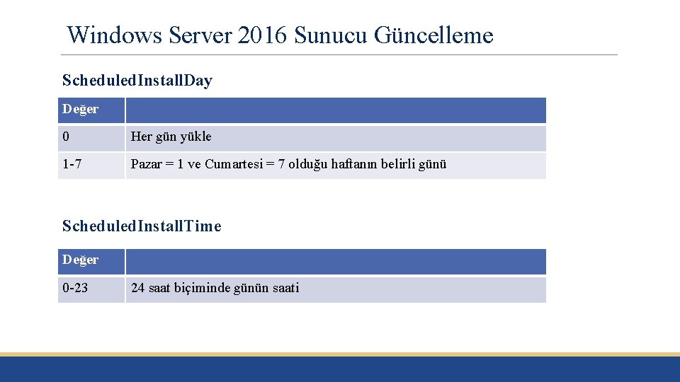 Windows Server 2016 Sunucu Güncelleme Scheduled. Install. Day Değer 0 Her gün yükle 1