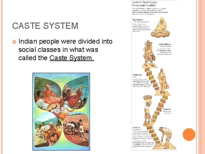 CASTE SYSTEM Indian people were divided into social classes in what was called the