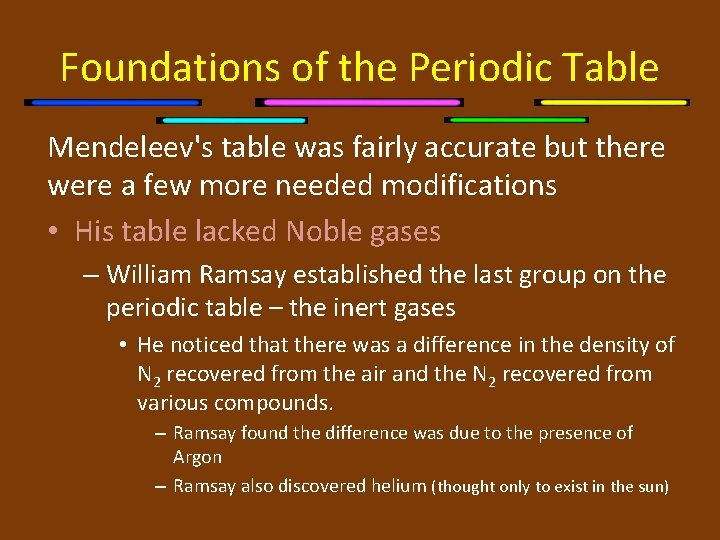Foundations of the Periodic Table Mendeleev's table was fairly accurate but there were a