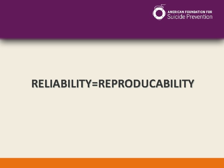 RELIABILITY=REPRODUCABILITY 