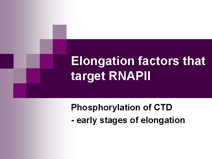Elongation factors that target RNAPII Phosphorylation of CTD - early stages of elongation 