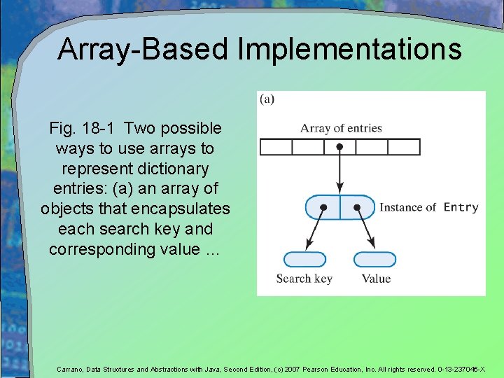 Array-Based Implementations Fig. 18 -1 Two possible ways to use arrays to represent dictionary