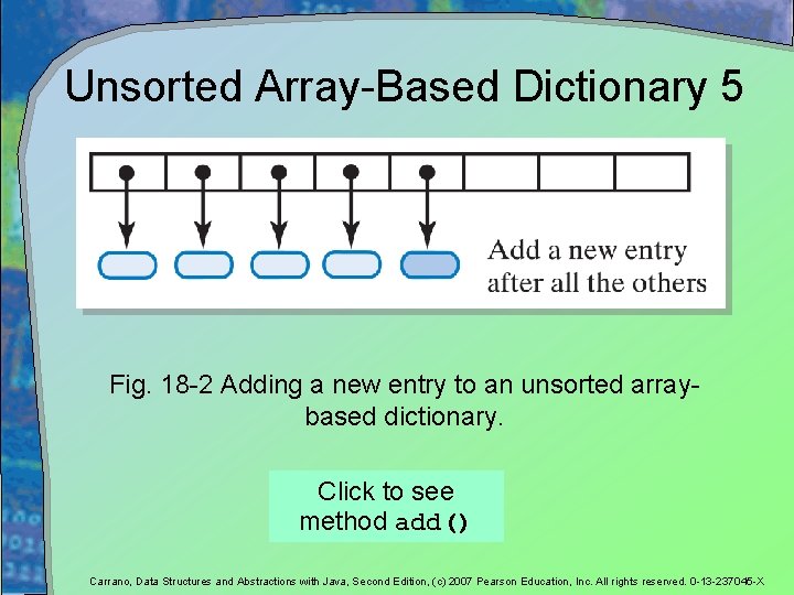 Unsorted Array-Based Dictionary 5 Fig. 18 -2 Adding a new entry to an unsorted