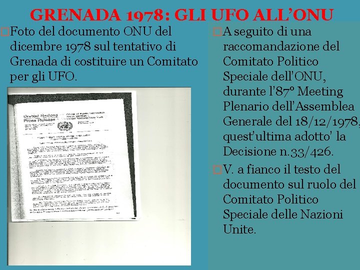 GRENADA 1978: GLI UFO ALL’ONU �Foto del documento ONU del dicembre 1978 sul tentativo