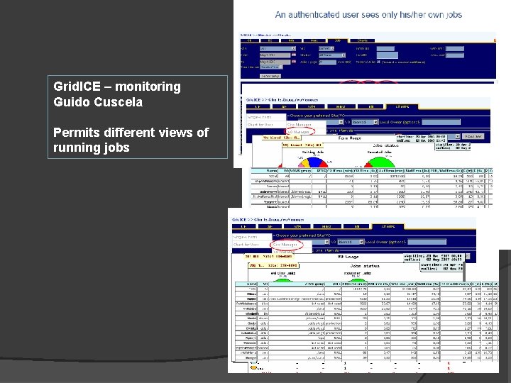 Grid. ICE – monitoring Guido Cuscela Permits different views of running jobs 
