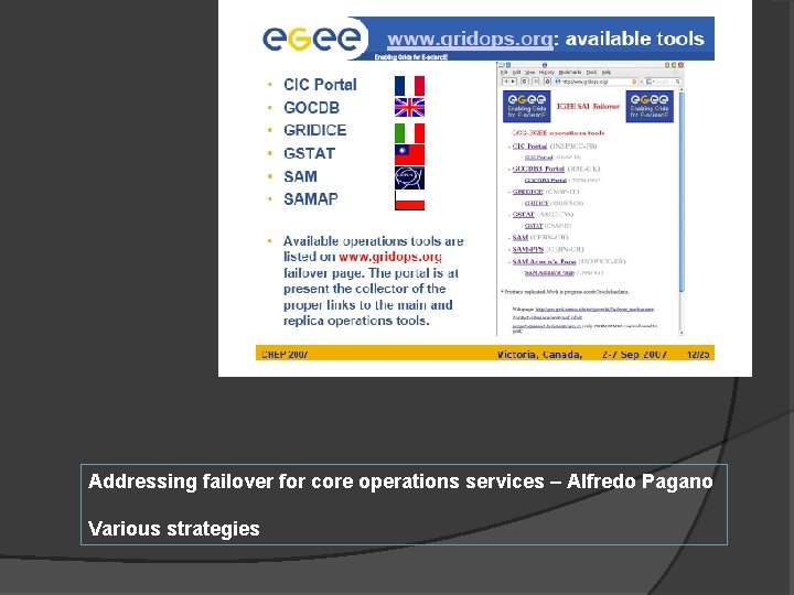 Addressing failover for core operations services – Alfredo Pagano Various strategies 