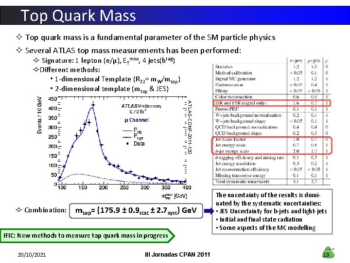 Top Quark Mass ² Top quark mass is a fundamental parameter of the SM