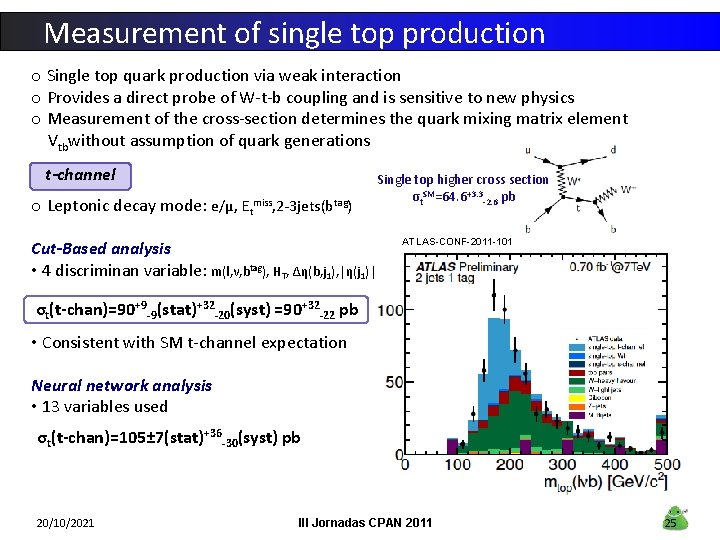Measurement of single top production o Single top quark production via weak interaction o