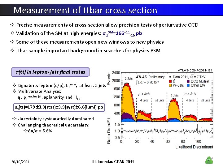 Measurement of ttbar cross section ² Precise measurements of cross-section allow precision tests of