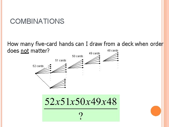 COMBINATIONS How many five-card hands can I draw from a deck when order 48