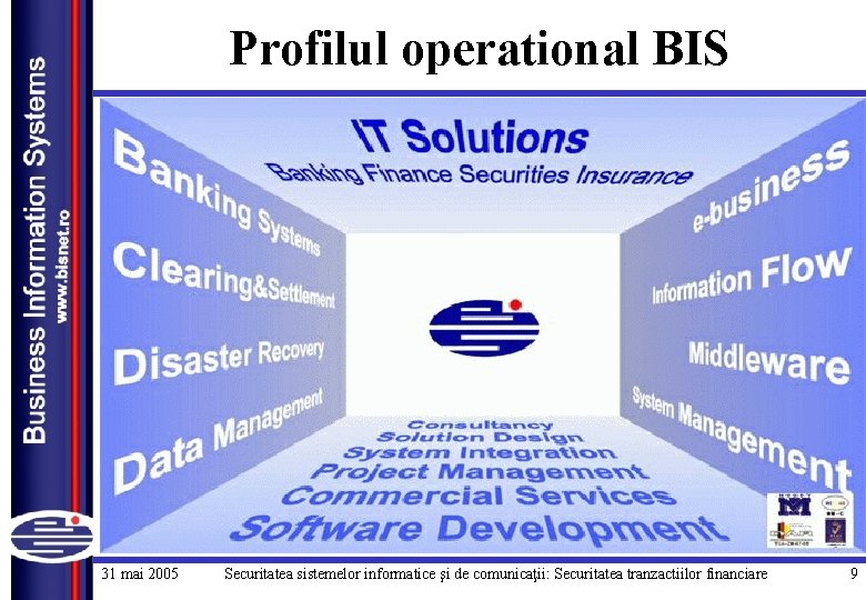 Profilul operational BIS 31 mai 2005 Securitatea sistemelor informatice şi de comunicaţii: Securitatea tranzactiilor