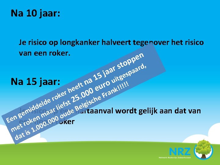 Na 10 jaar: Je risico op longkanker halveert tegenover het risico van een roker.