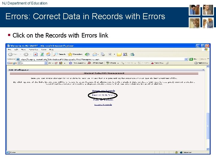 NJ Department of Education Errors: Correct Data in Records with Errors § Click on
