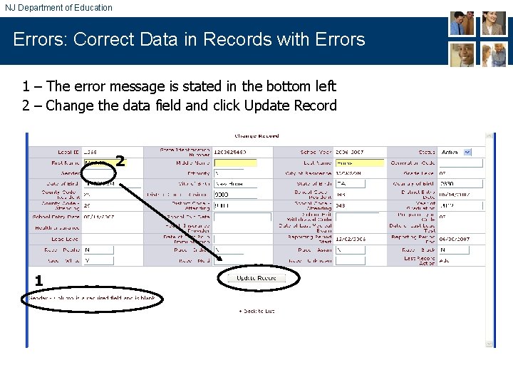 NJ Department of Education Errors: Correct Data in Records with Errors 1 – The