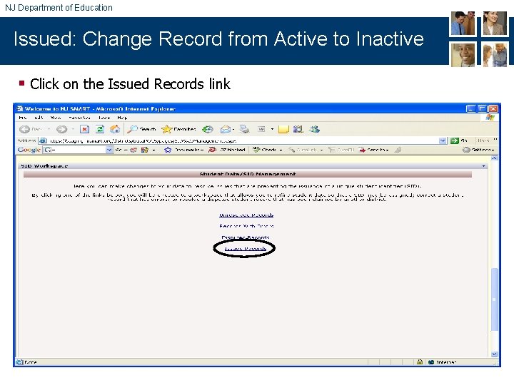 NJ Department of Education Issued: Change Record from Active to Inactive § Click on