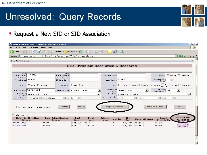 NJ Department of Education Unresolved: Query Records § Request a New SID or SID