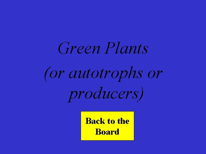 Green Plants (or autotrophs or producers) Back to the Board 