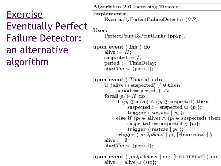 Exercise Eventually Perfect Failure Detector: an alternative algorithm 17 