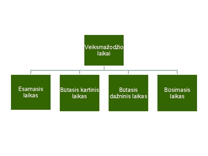 Veiksmažodžio laikai Esamasis laikas Būtasis kartinis laikas Būtasis dažninis laikas Būsimasis laikas 