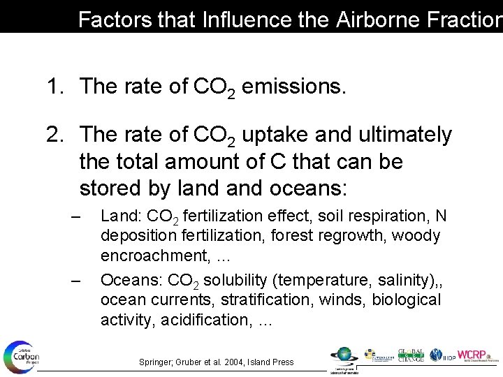 Factors that Influence the Airborne Fraction 1. The rate of CO 2 emissions. 2.