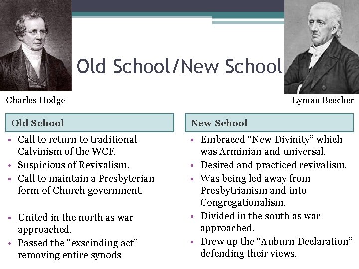 Old School/New School Charles Hodge Old School • Call to return to traditional Calvinism