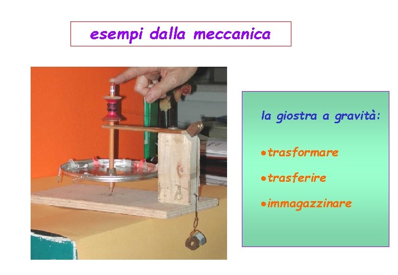 esempi dalla meccanica la giostra a gravità: ·trasformare ·trasferire ·immagazzinare 