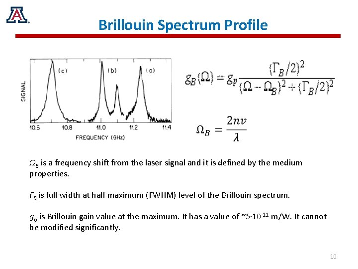 Brillouin Spectrum Profile ΩB is a frequency shift from the laser signal and it