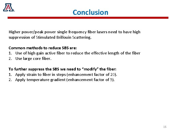 Conclusion Higher power/peak power single frequency fiber lasers need to have high suppression of
