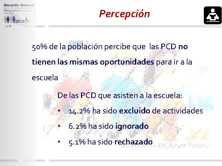 Percepción 50% de la población percibe que las PCD no tienen las mismas oportunidades