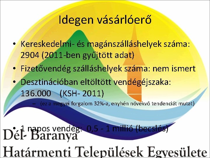 Idegen vásárlóerő • Kereskedelmi- és magánszálláshelyek száma: 2904 (2011 -ben gyűjtött adat) • Fizetővendég