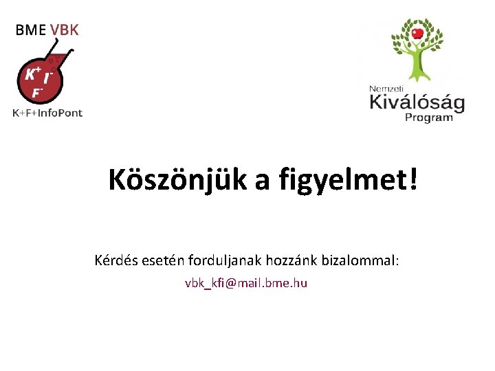 Köszönjük a figyelmet! Kérdés esetén forduljanak hozzánk bizalommal: vbk_kfi@mail. bme. hu 