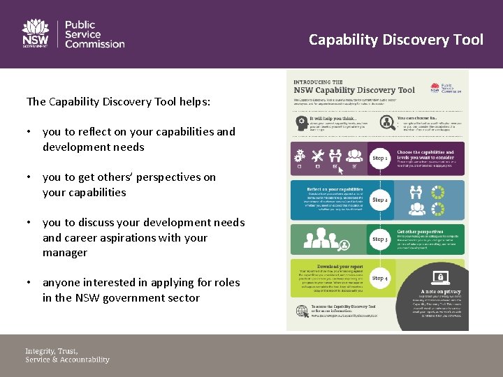 Capability Discovery Tool The Capability Discovery Tool helps: • you to reflect on your