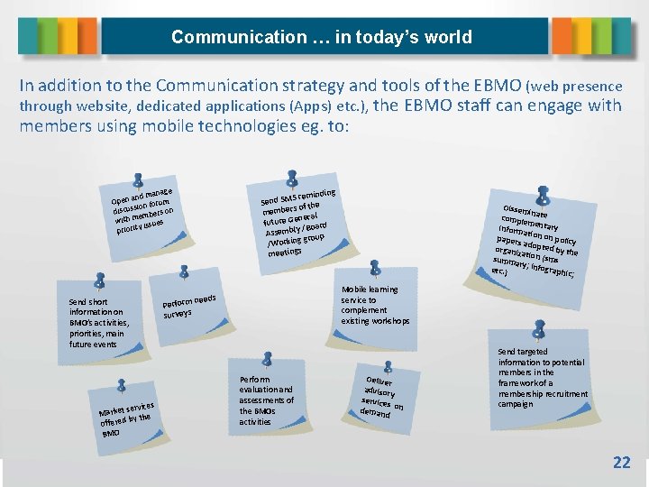 Communication … in today’s world In addition to the Communication strategy and tools of