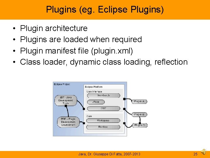 Plugins (eg. Eclipse Plugins) • • Plugin architecture Plugins are loaded when required Plugin Plugins (eg. Eclipse Plugins) • • Plugin architecture Plugins are loaded when required Plugin