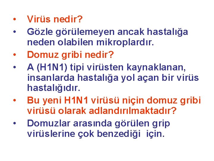  • • • Virüs nedir? Gözle görülemeyen ancak hastalığa neden olabilen mikroplardır. Domuz