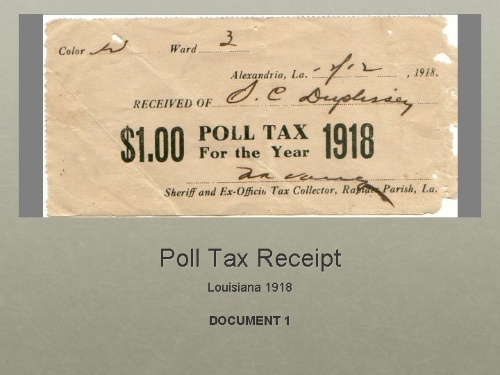 Poll Tax Receipt Louisiana 1918 DOCUMENT 1 