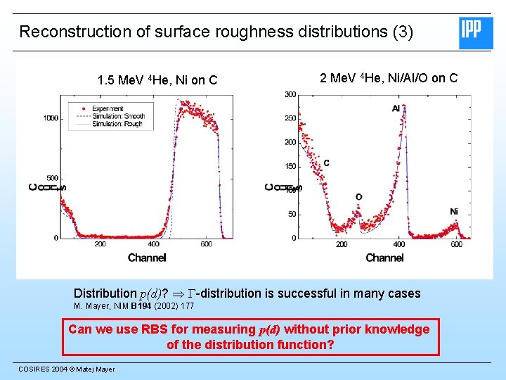Reconstruction of surface roughness distributions (3) 1. 5 Me. V 4 He, Ni on