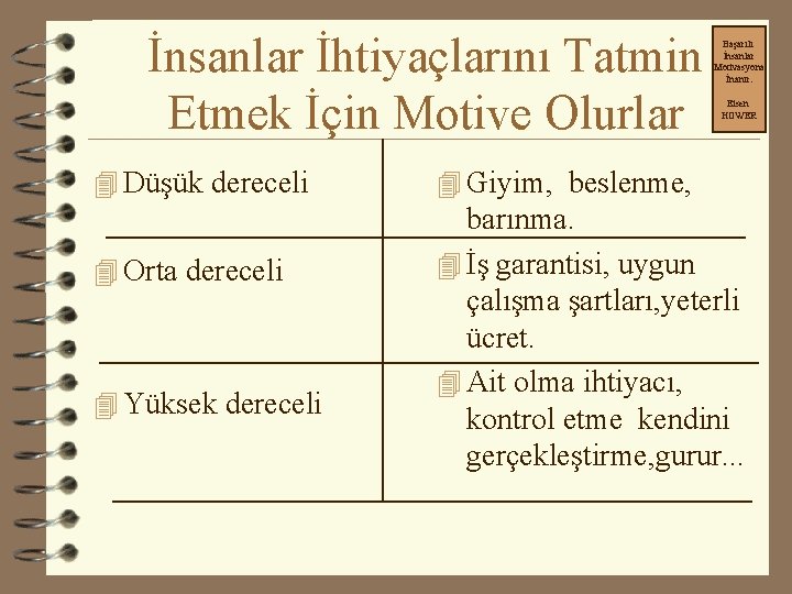 İnsanlar İhtiyaçlarını Tatmin Etmek İçin Motive Olurlar 4 Düşük dereceli 4 Orta dereceli 4