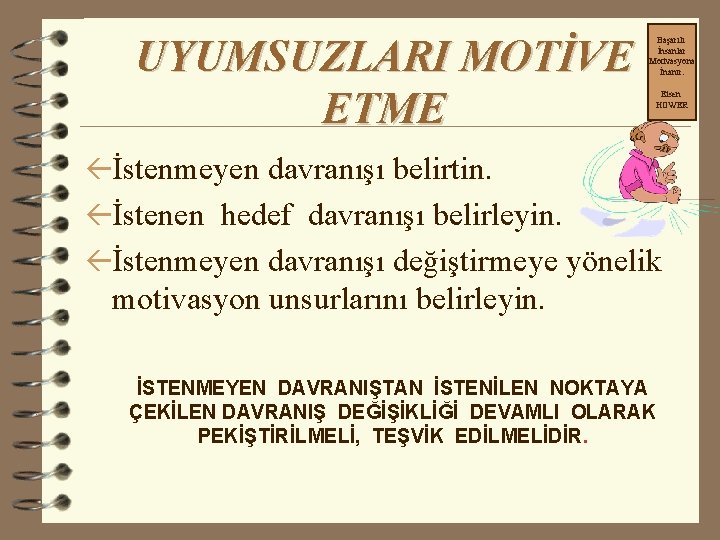 UYUMSUZLARI MOTİVE ETME Başarılı İnsanlar Motivasyona İnanır. Eisen HOWER ßİstenmeyen davranışı belirtin. ßİstenen hedef