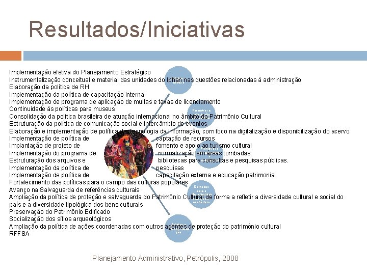 Resultados/Iniciativas Implementação efetiva do Planejamento Estratégico Ampliar o Instrumentalização conceitual e material das unidades