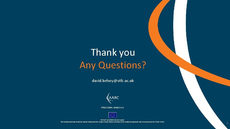 Thank you Any Questions? david. kelsey@stfc. ac. uk https: //aarc-project. eu © GÉANT on