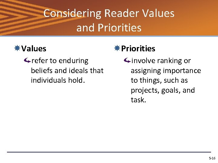 Considering Reader Values and Priorities Values refer to enduring beliefs and ideals that individuals