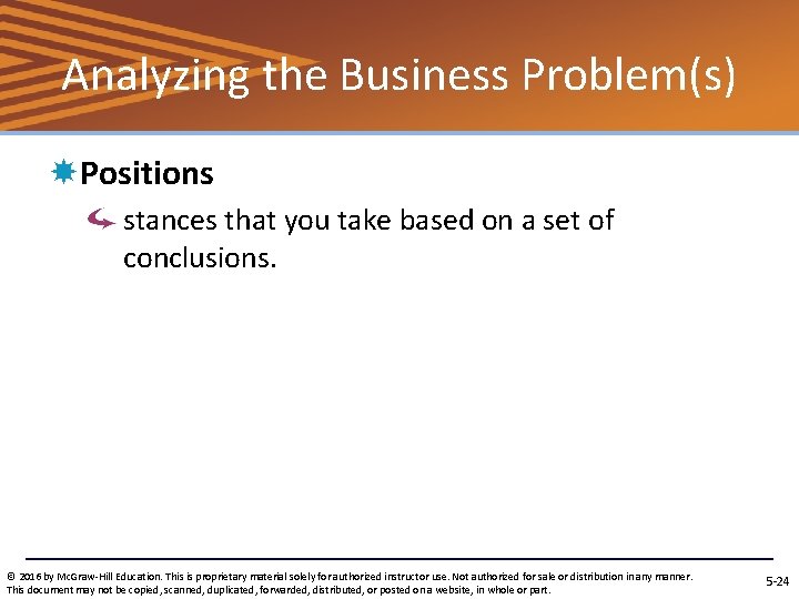 Analyzing the Business Problem(s) Positions stances that you take based on a set of