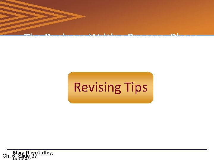 The Business Writing Process: Phase 3 Revising Tips Mary Ellen Guffey, Ch. 6, Slide