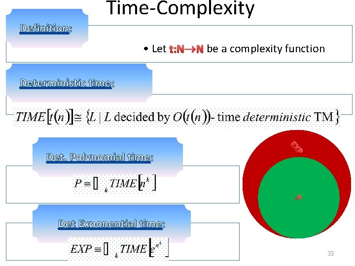 Time-Complexity Definition: • Let t: N N be a complexity function Deterministic time: P
