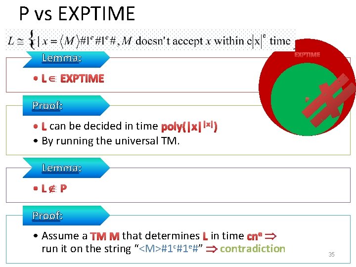 P vs EXPTIME Lemma: EXPTIME • L EXPTIME Proof: P • L can be