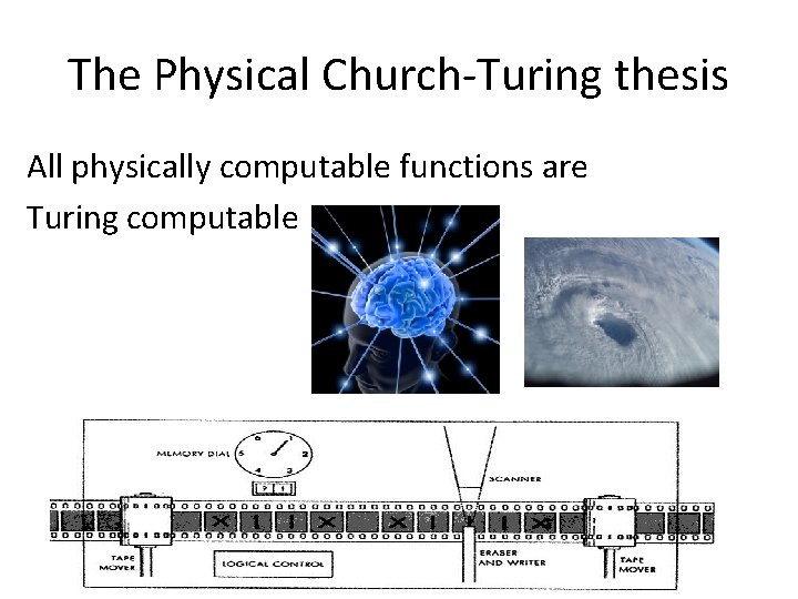 The Physical Church-Turing thesis All physically computable functions are Turing computable 