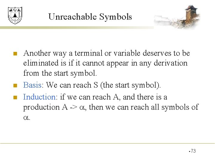 Unreachable Symbols n n n Another way a terminal or variable deserves to be