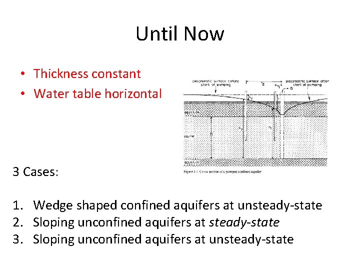 Until Now • Thickness constant • Water table horizontal 3 Cases: 1. Wedge shaped